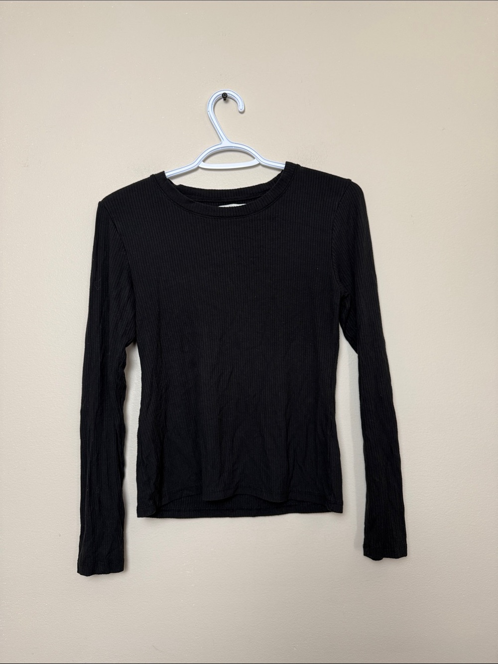 Abercrombie & Fitch Black Ribbed Long-Sleeve Crew Top size S